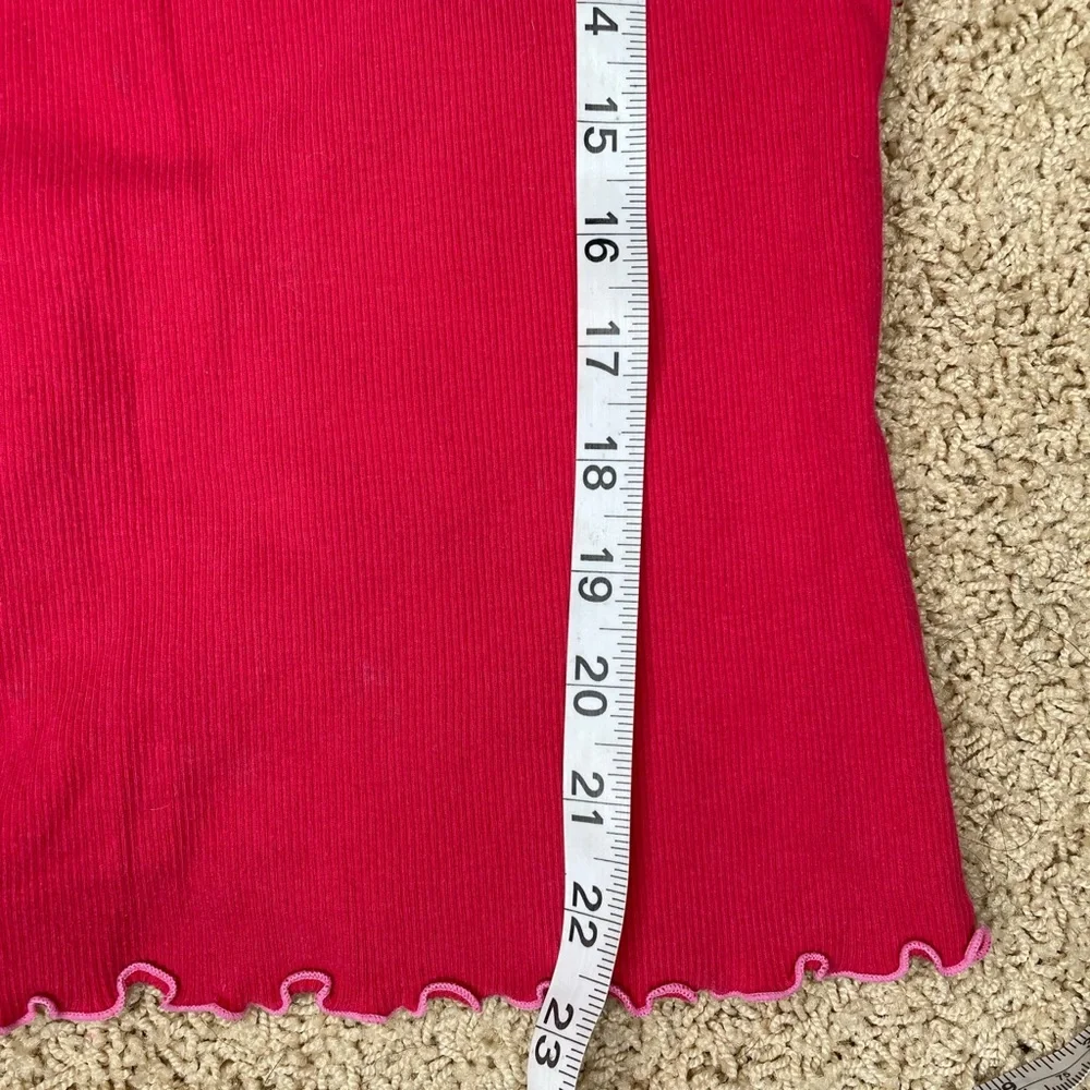 HUE Dreamy red wash Pink Lace Trim Ribbed baby tee Top long sleeve L - Picture 9 of 9